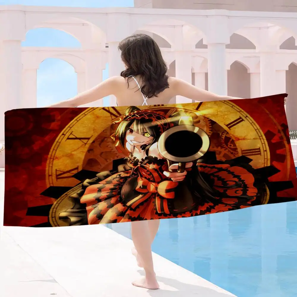 Tokisaki Kurumi Anime Beach Swimming Towel Soft Absorbent Washcloth Children's Gifts for Kids Travel Camping Gym