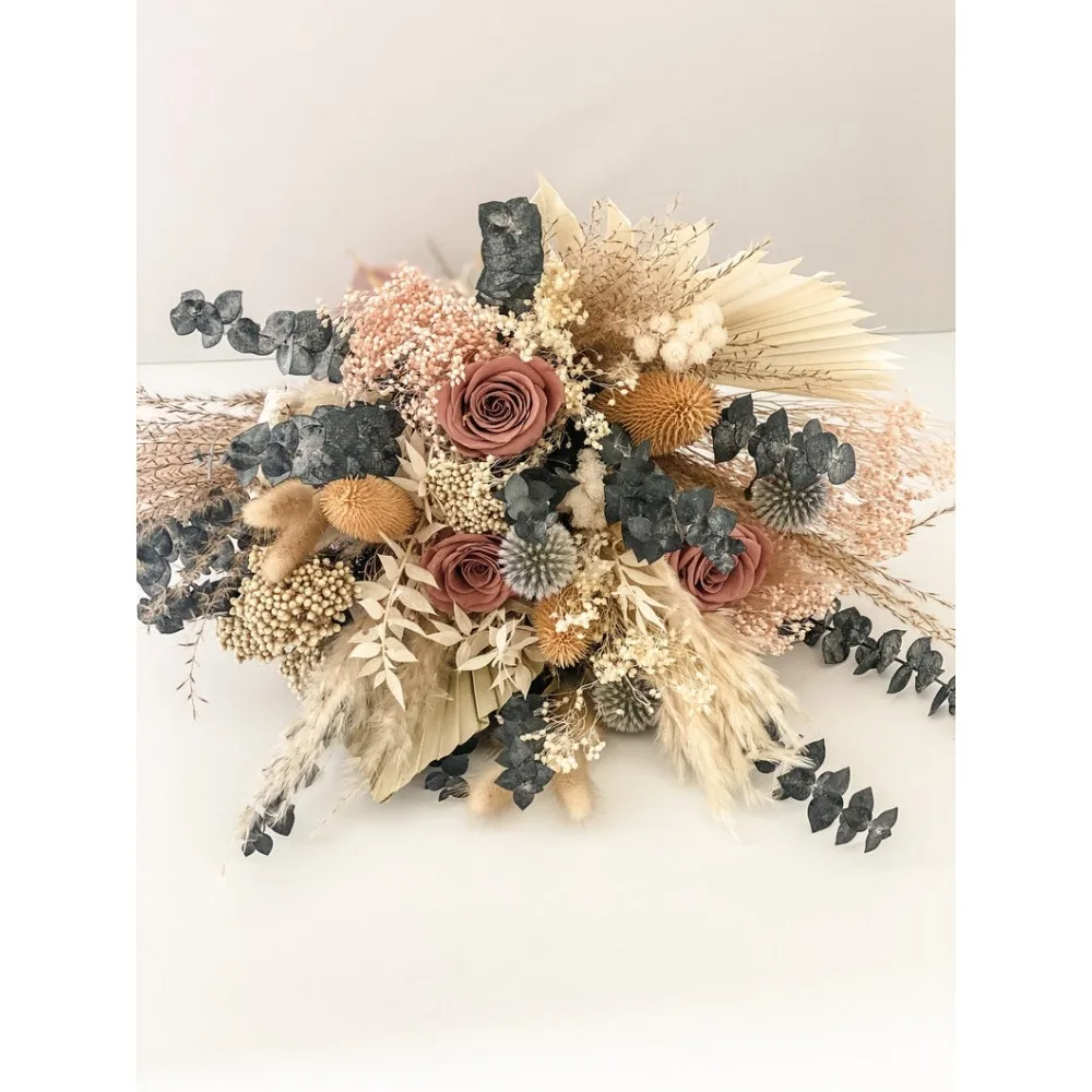 Dried Flowers,Dusty Rose,Blue Pampas Grass Bouquet,Bride and Bridesmaids,Wedding Flowers