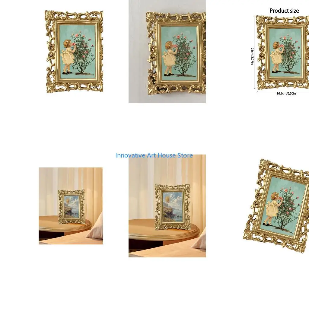 E1PC Decorative Picture Frames Ornate Resin Photo Frame for Bedroom Entryway Table