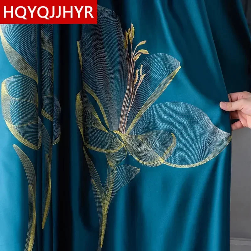 HQYQJJHYR Dark Green Blue Pink Gray Coffee High Quality Blackout Gold Thread Embroidery Curtains For Living Room Bedroom Study