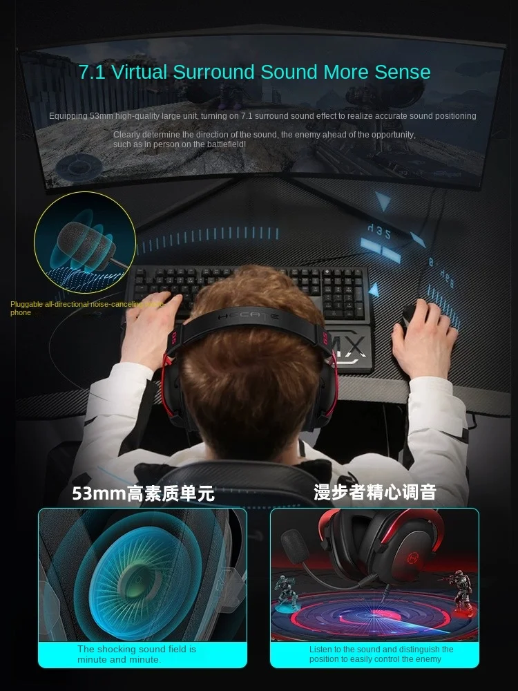 HECATE Rambler G5 headwear esports wired headset Desktop computer games dedicated to eating chicken headset