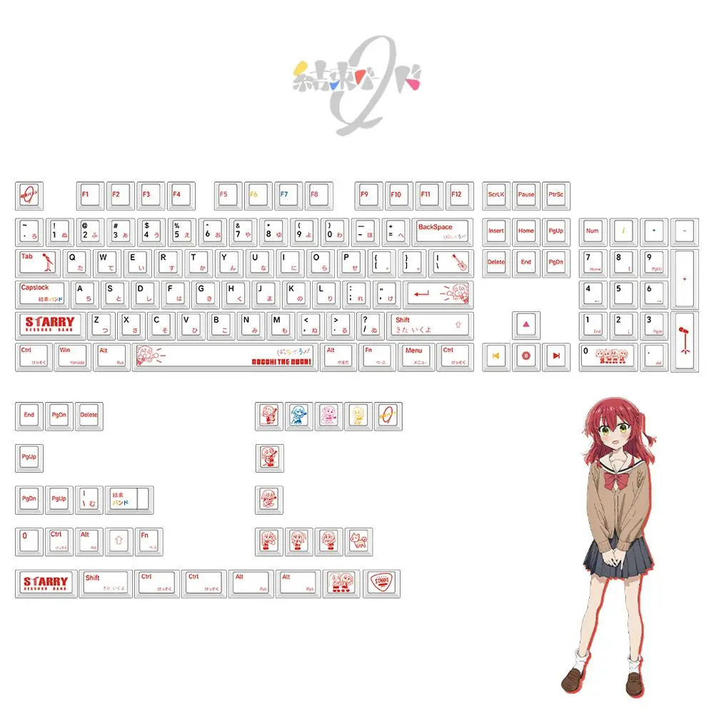 

136 клавиш Lonely Rock Kita Ikuyo Theme Keycaps PBT 1,7 мм Keycap Chreey Key Cap PBT Heat Sublimation Keycaps ANSI Layout