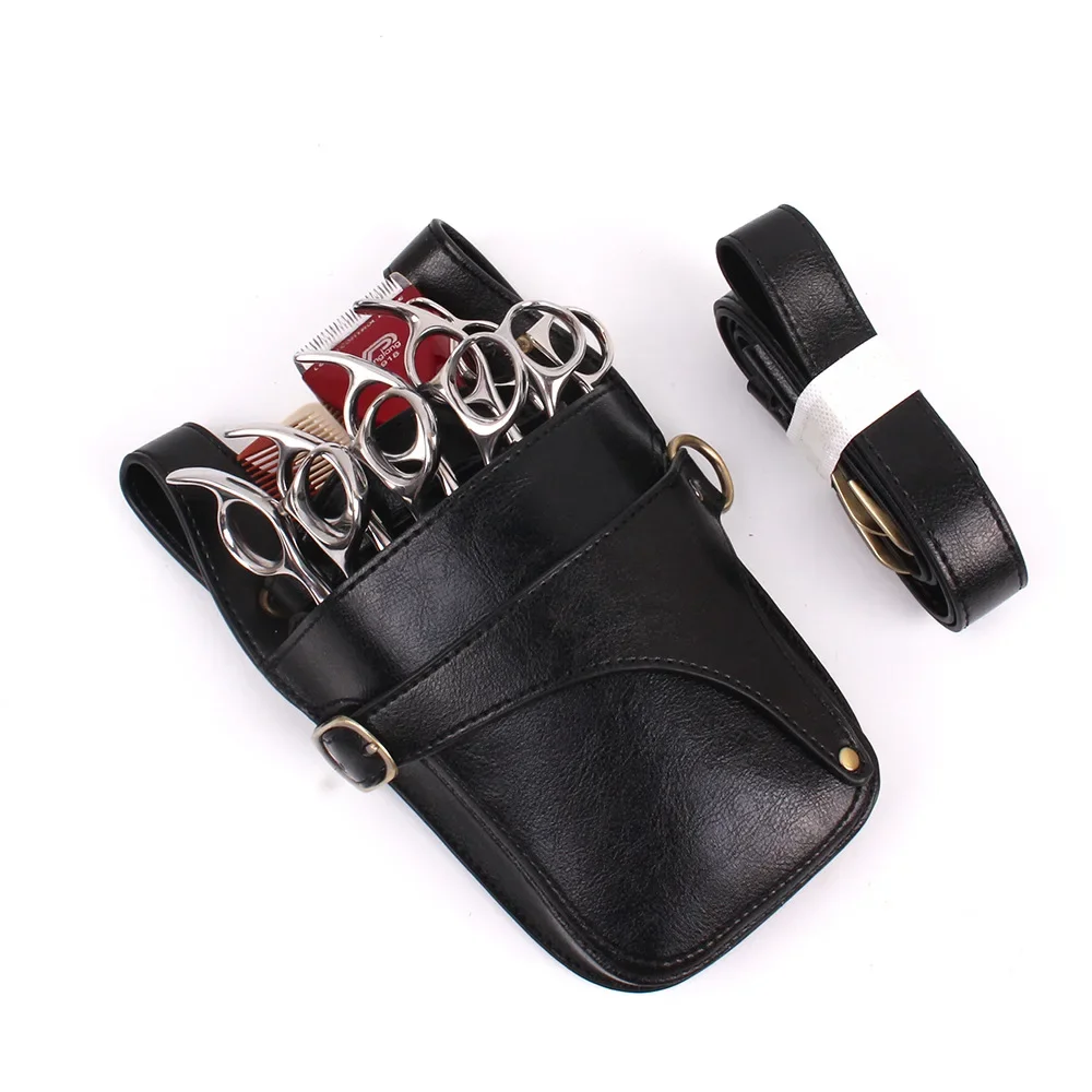 Genuine Leather Hair Scissor Bag Clips Bag Hairdressing Barber Scissor Holster Pouch Holder Case with Waist Shoulder Belt