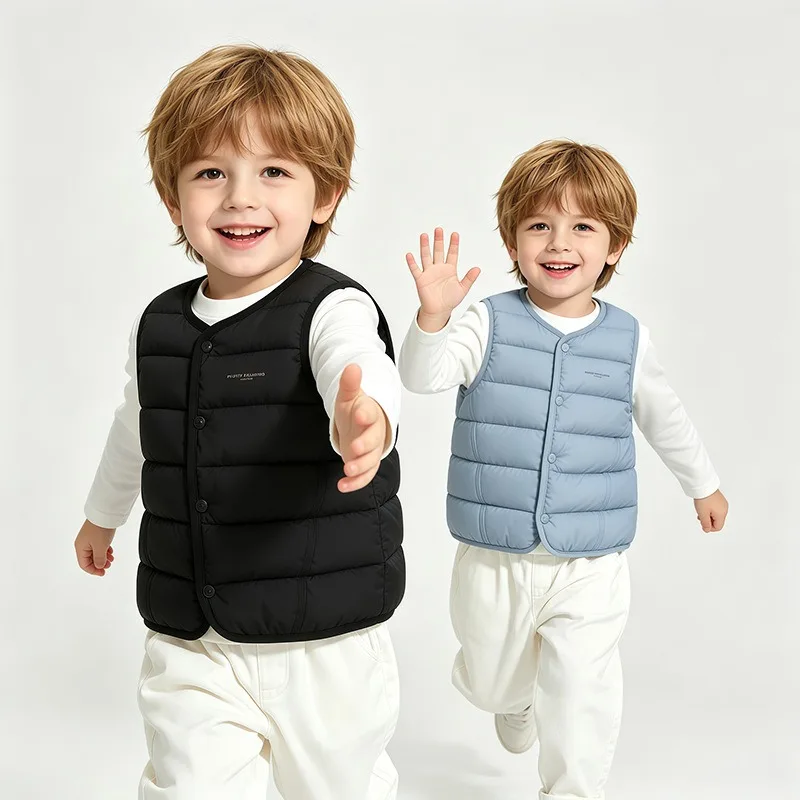 Kinder Herbst Winter Jungen Einfarbige Baumwollweste zum Schichten Mädchen Kinder Warme Thermoweste Baby Freizeitkleidung Ärmellose Jacke – Detail 14