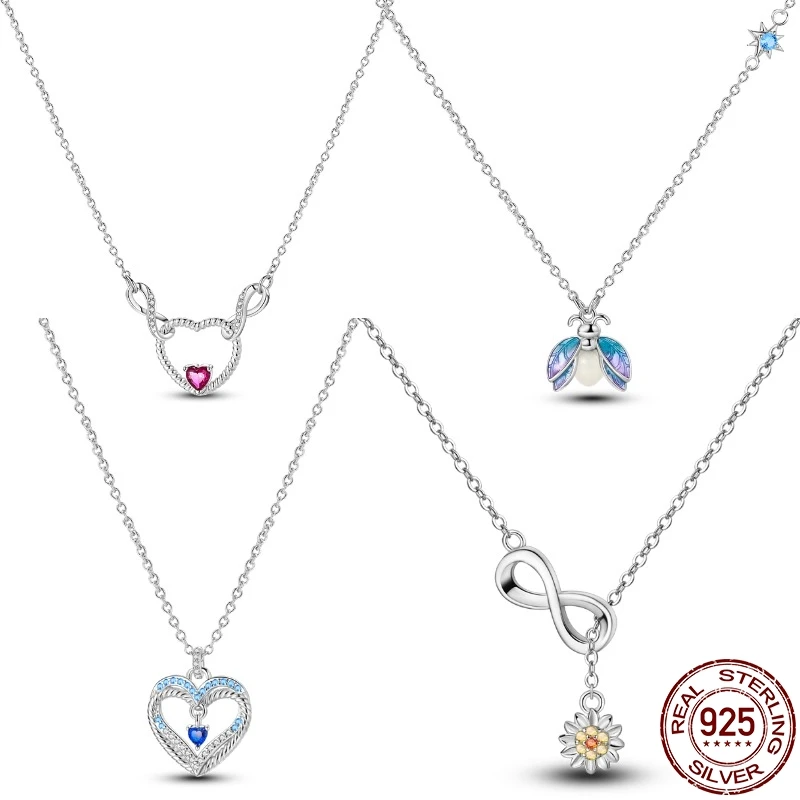 100% Genuine S925 Sterling Silver Simple Necklace Collection Starlight Fireflies Necklace Fashion For Women Jewelry Gift Hot