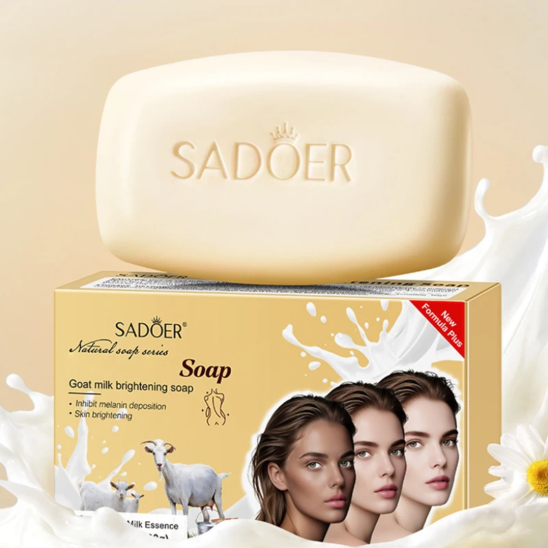 Sadoer Goat Milk Brightening Soap 100g Gentle Cleaning Brighten Skin Tone Moisturizing Bath Soap Deep Cleaning Soft Skin