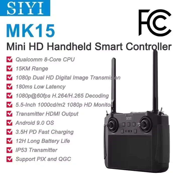 2024 Original SIYI MK15 Dual Video Streams Transmitter 5.5-Inch Screen Video 15KM 5.8G Remote Control Drone With Video Camera