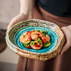 Vintage Ceramic Blue Thread Dinner Plate 7 Inches Shaped Fruit Salad Dessert Dishes Western Pasta Breakfast Cake Plate Irregular