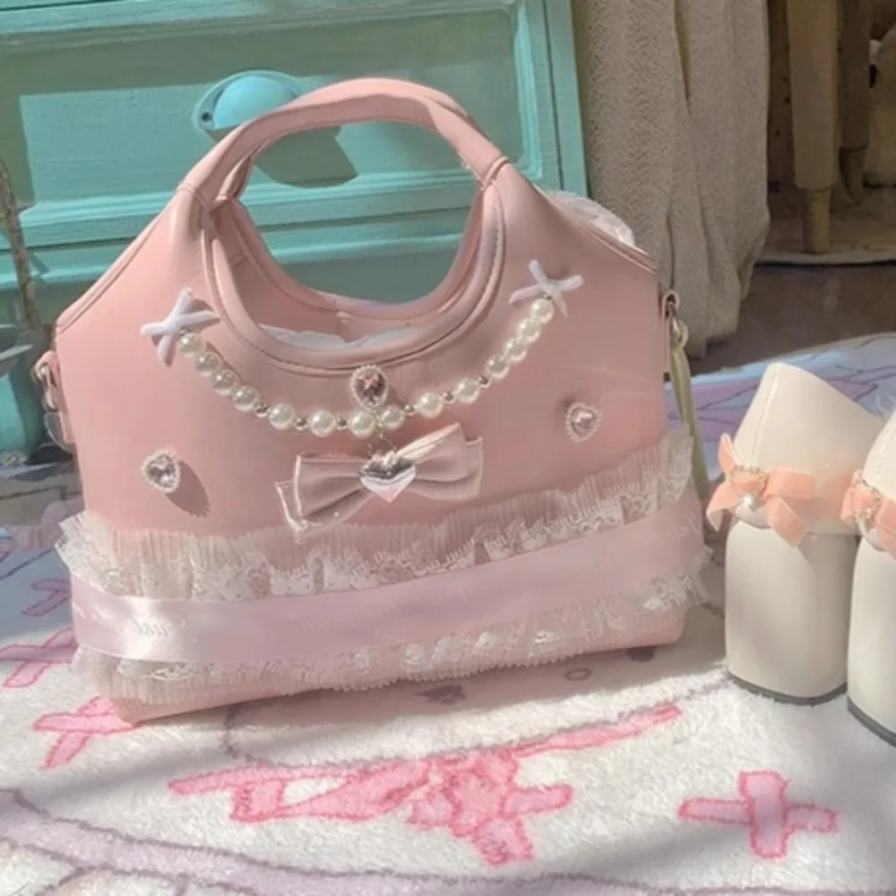 

Pearl Bow Bag Original Sac Femme Shoulder Crossbady Bolso Sweet Princes Hand Bags for Woman Lace Spliced Bolsos De Mujer