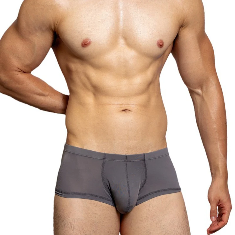 

Solid Color Men's Underwear Cool Ice Silk Boxers Breathable Nylon Four Corners Boxer Underpants