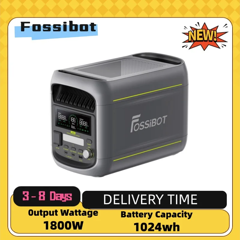Station d'alimentation portable FOSSiBOT F1800, 1024Wh LiFePO4, sortie AC 1800W, charge ultra-rapide AC 1200W et solaire 500W, contrôle par application