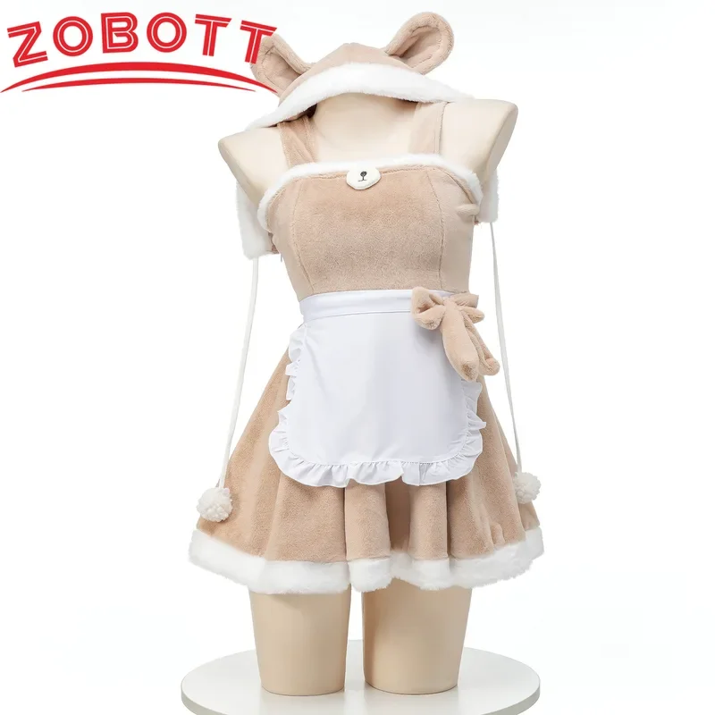 Hot Toys Kawaii girl anime cute bear Cape women soft plush maid dress uniform cosplay costume winter cartoon nightgown pajamas