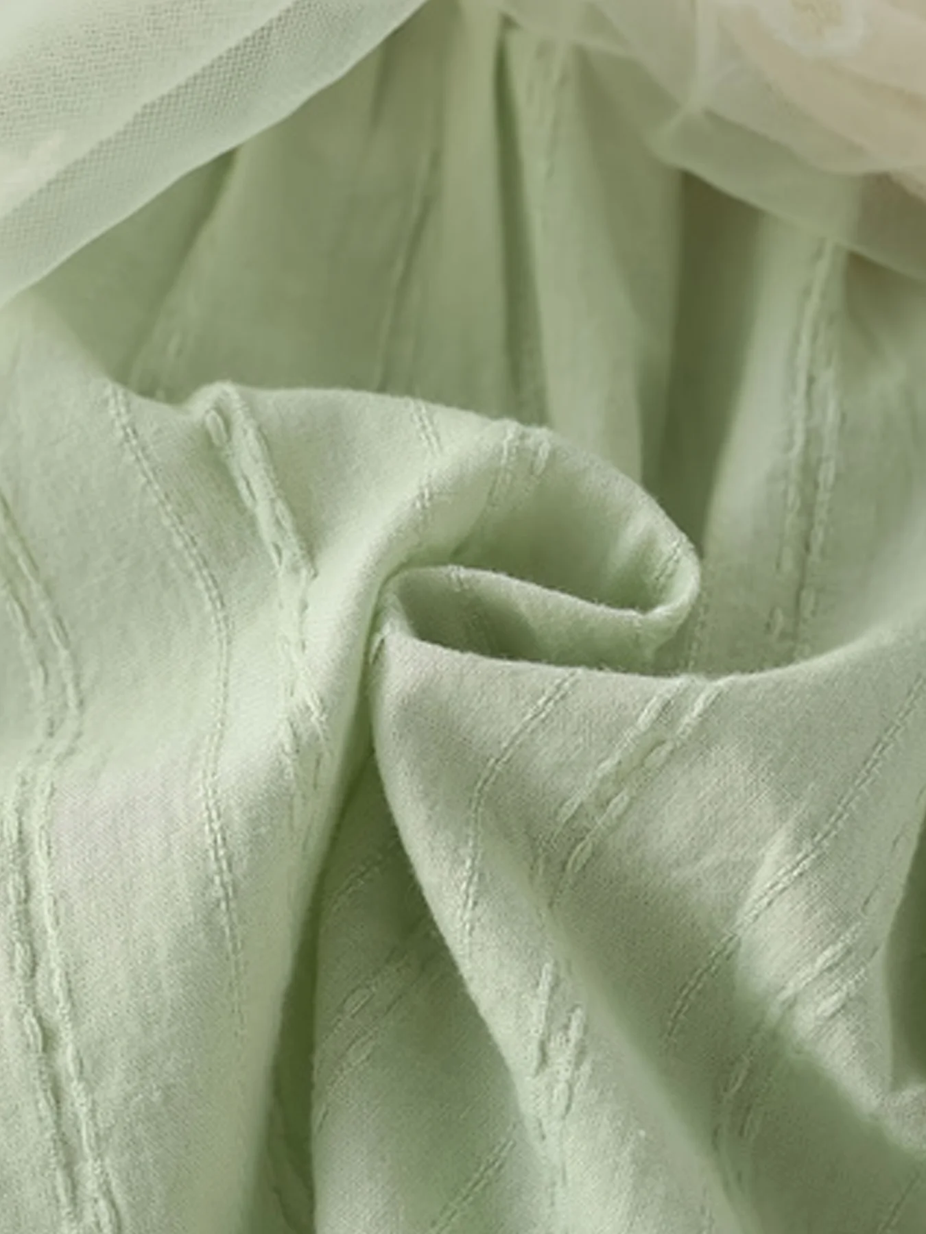 Baby-Mädchen-Kleid mit Schleife, grünen Flügelärmeln, Mesh, frisches Mädchen-Trägerkleid, Prinzessinnenkleid, zweiteiliges Set, Frühlings- und Sommerkleid – Detail 10