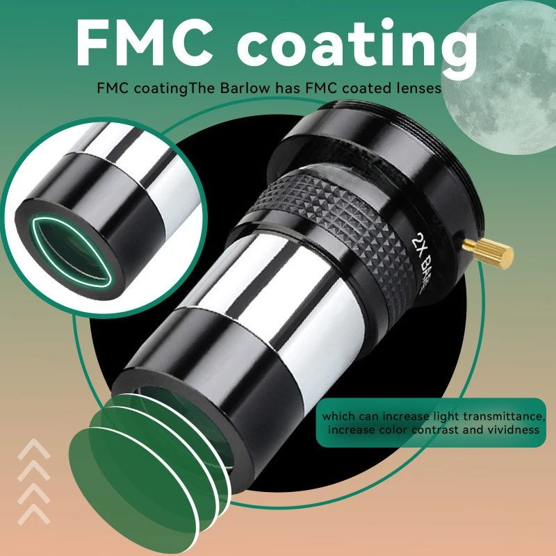 SV137 1.25 Inch 2x Barlow Lens, Metal M42 Thread With T Mount, Fully Coated Telescope Focal Extender