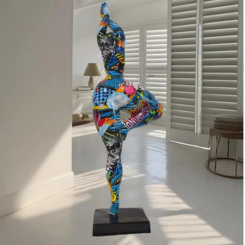 figurines-d'action-en-resine-pour-decoration-de-salon-statue-graffiti-yoga-perte-de-poids-femme-ornements-de-cave-a-vin-maison-europe-nouveau