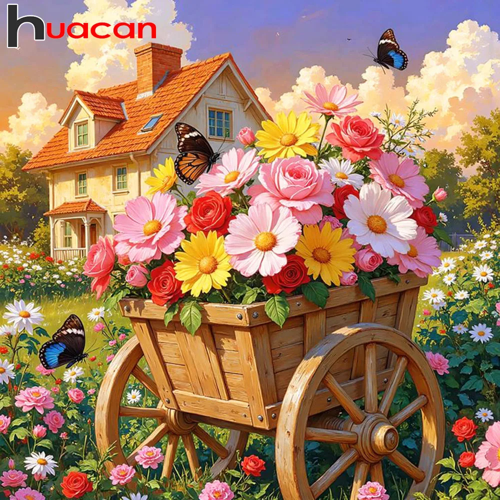 Huacan Vollquadrat-Runddiamantgemälde, Frühlingsblume, Diamantmosaik, neue Kollektion 2025, Heimdekoration