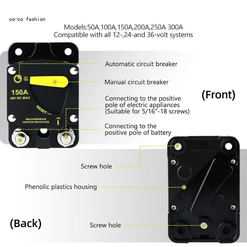 Manual Reset High Amperage for Truck Boats Motorhomes Applications Yacht Trolling Battery Solar Systems 517B