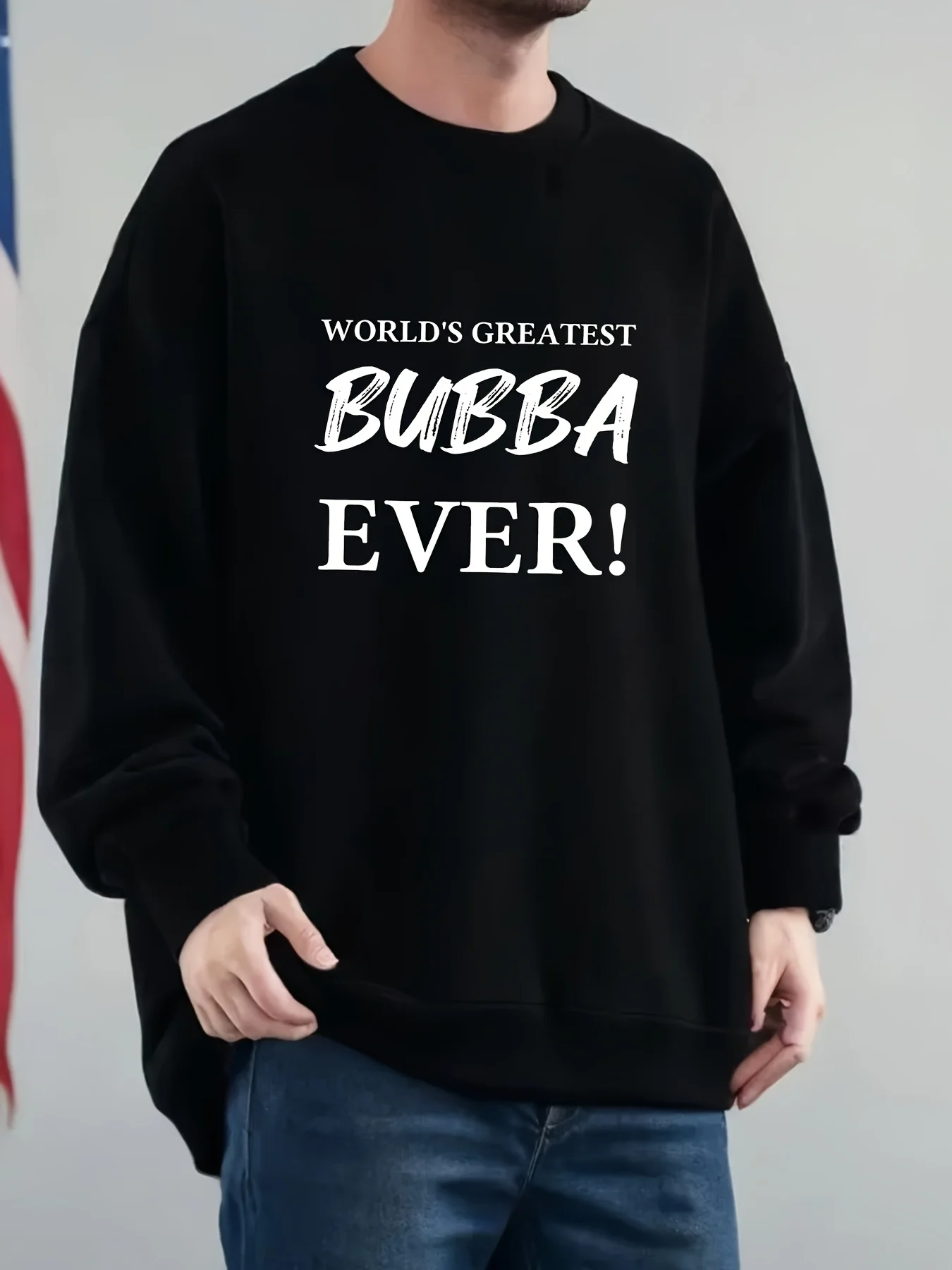 

САМЫЙ ВТОРОЙ МИРЕ BUBBA EVER! Мужская толстовка большого размера с круглым вырезом и открытыми плечами с принтом