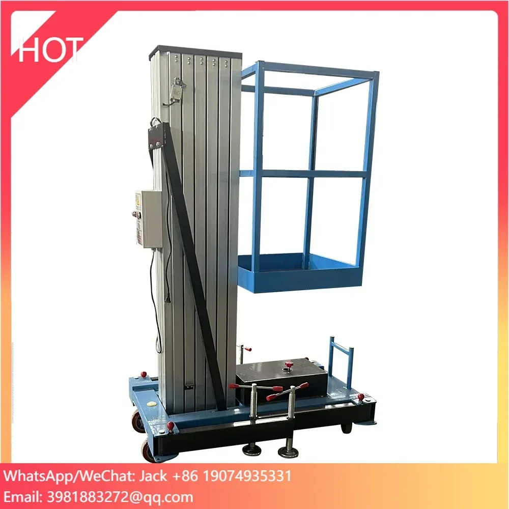 Un hombre empujan alrededor de elevación vertical 10 metros individual doble tres cuatro aluminio