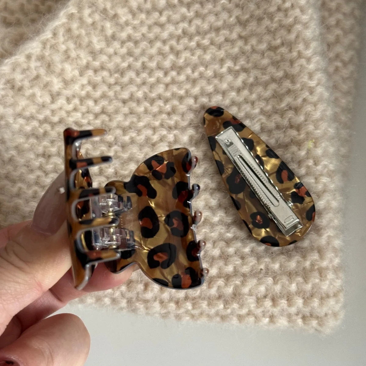 NEW Autumn Winter Coffee Color Acrylic Hair Claw Retro Leopard Print Claw Clip Crab Hair Clip Hair Accessories for Women Girls