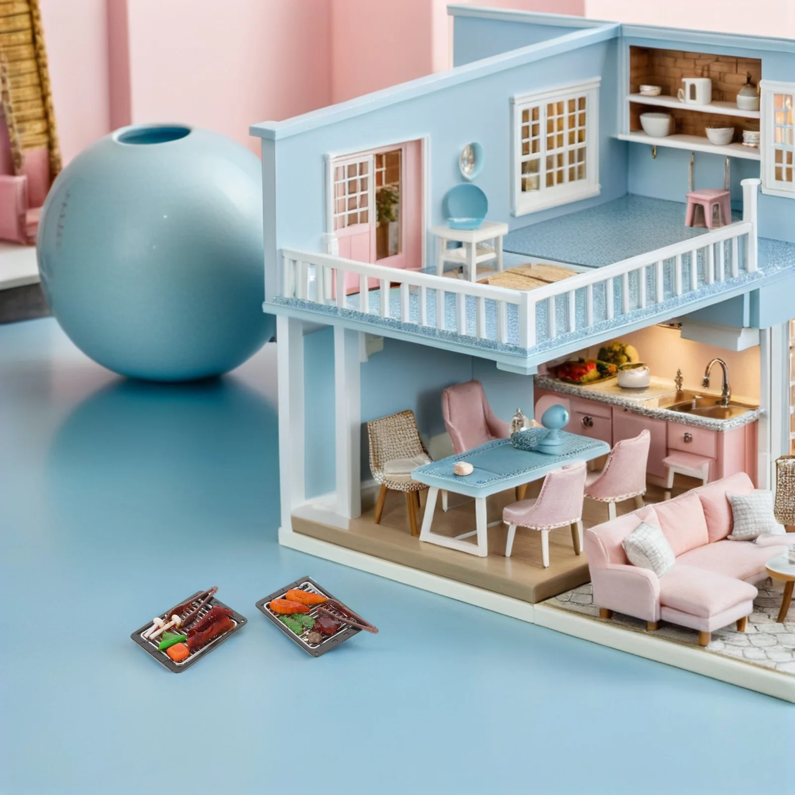 

6Pcs Miniature Barbecue Set for Dollhouse Kitchens - Faux Bbq Grill with Skewers - Creative Pretend Cooking Play for Kids and