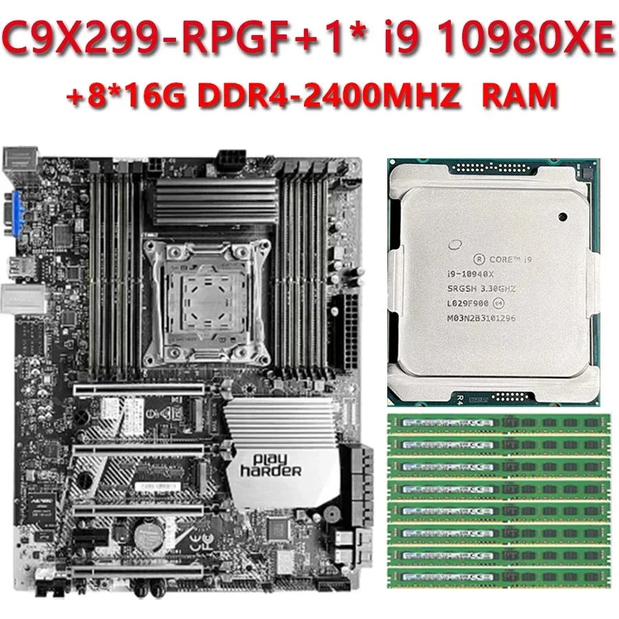 C9X299-RPGF X299 Motherboard 1*i9 10980XE CPU 18Core/36Thers 165w 8*16G=128GB RAM DDR4 2400MHZ Memory X299 FOR LGA-2066