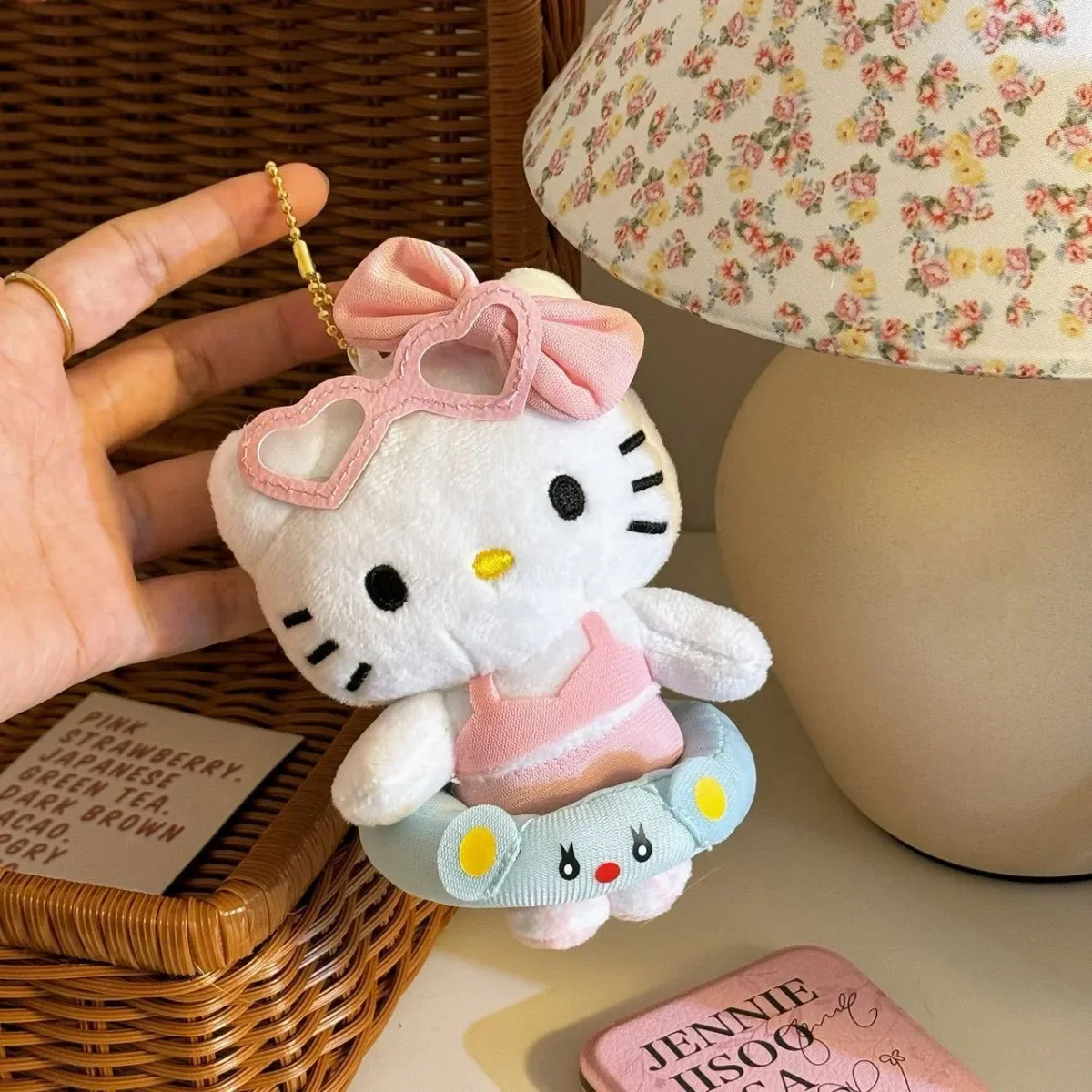 Hello Kitty Plushies Genuine Miniso 13cm Plush Kawaii Swimming Circle Bikini Keychain Pendant Cat Backpack Decoration Doll Gift