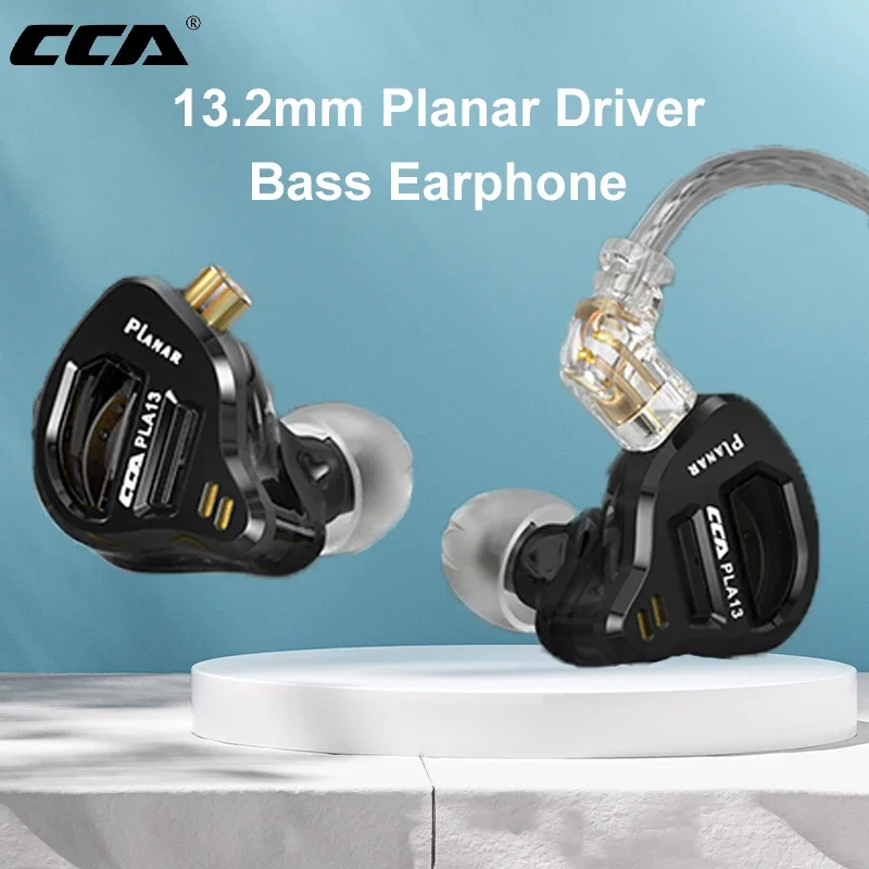 CCA PLA13 in Ear IEM Headphone 13.2MM Planar Driver Bass HiFi Earphone Music Sport Gaming Earbuds with 2 Pin Detachable Cable