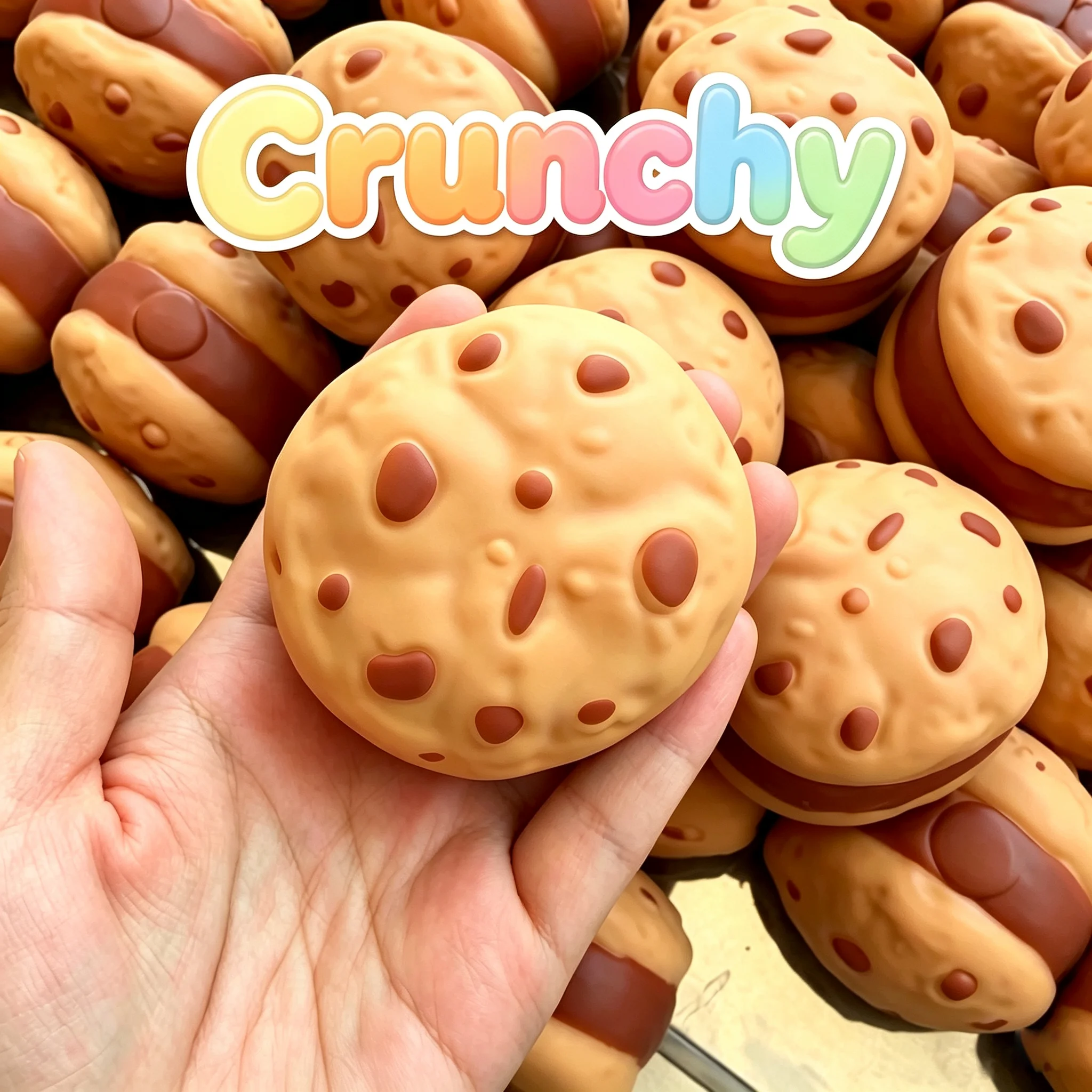 Handmade Crunchy Cookie Squishy Ball, Burst Squeeze Toy, Block Filled ASMR Stress Relief Hand Fidget Gift
