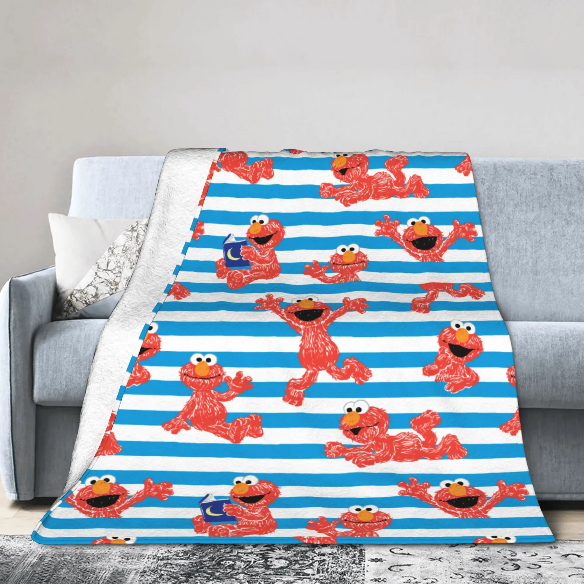 Crayon Elmo Stripe Pattern Sesames Streets Blanket Fleece Ultra-Soft Throw Blankets for Bedroom Sofa Bedspread