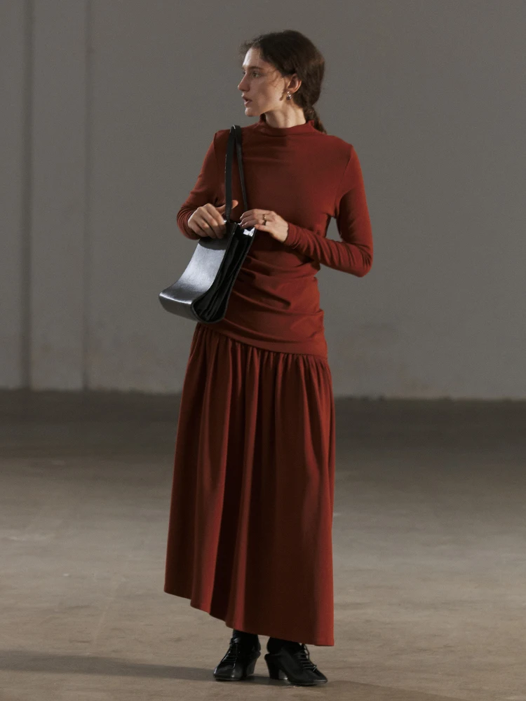 

Неограниченный женский длинный воротник-стойка, вязаный базовый слой, топ, асимметричная юбка, комплект, осенне-зимний ансамбль Faion