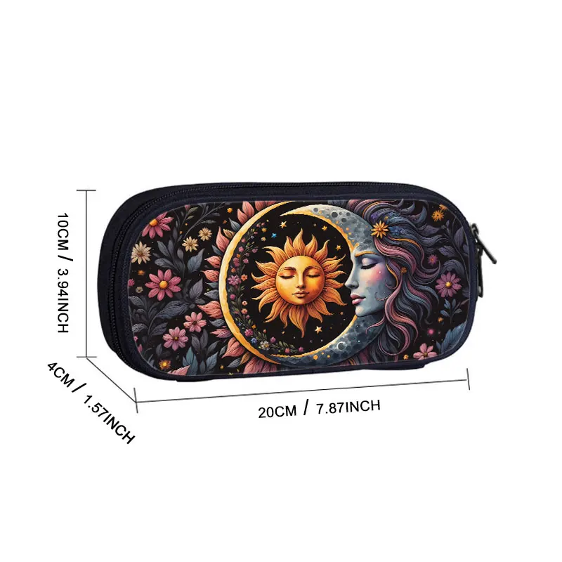 Estuche de cosméticos con estampado de sol y luna misterioso, bolsa de maquillaje para mujer, organizador de lápices labiales, caja de lápices para adolescentes, suministros escolares