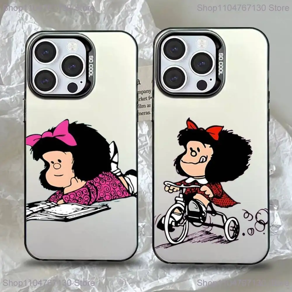 

Cute M-Mafaldas Phone Case For iPhone 16,15,14,13,12,11,Pro,Max,Plus,Mini,XS,SE Anti Fall Black Matte Hard Bumper