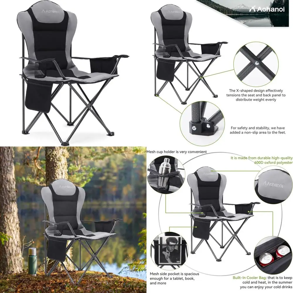 

Складной уличный стул повышенной прочности с подстаканником и сумкой-холодильником, выдерживает до 136 кг (черный)