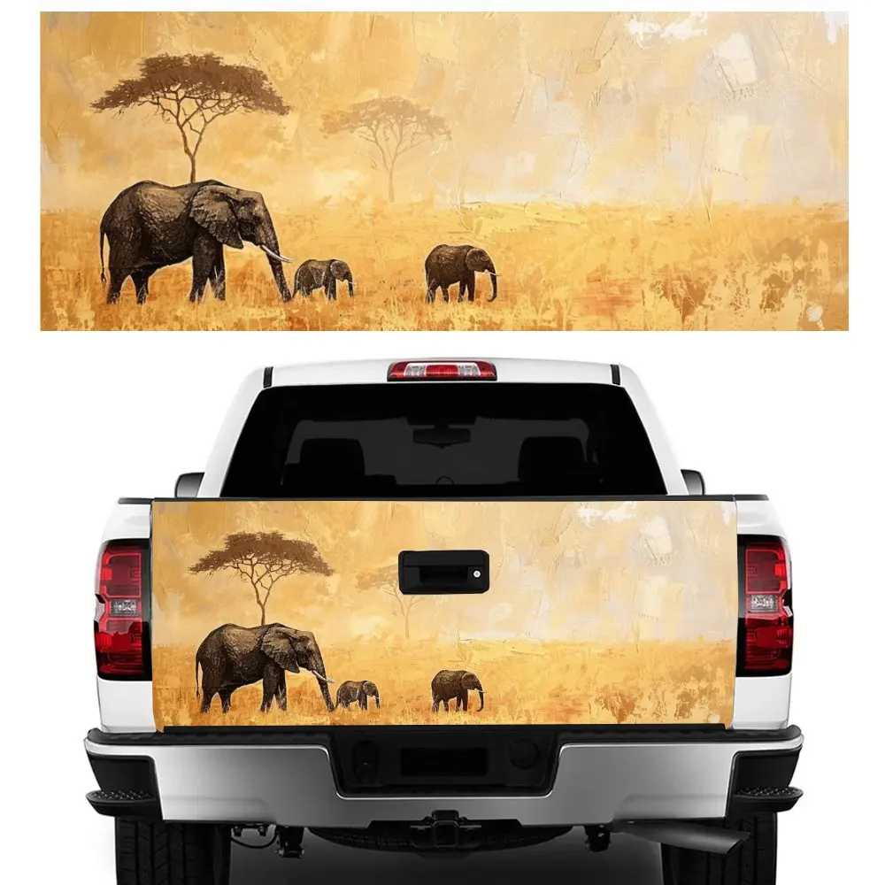 African Savannah Elephant Print Car Tail Trunk Protect Vinly Decal Auto Accessories Hood Decoration Sticker for Off-road Pickup