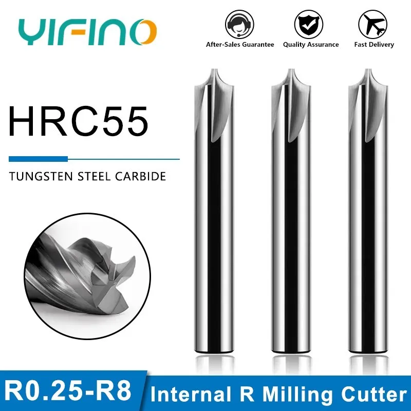 YIFINO Hrc55 Tungsten Internal Milling Cutter For Aluminum Arc R Angle Milling Cutter Tungsten Steel Chamfering Counter Cutter