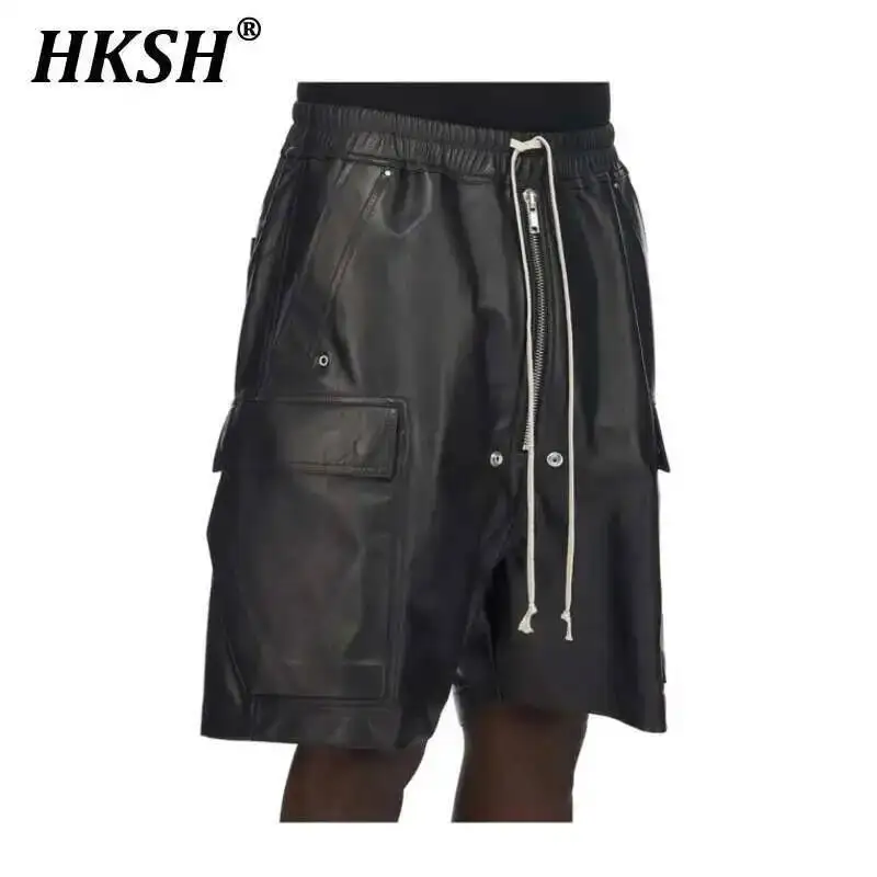 HKSH Trend letnie nowe męskie spodnie z owczej skóry z szerokimi nogawkami do kolan Dropout Block ciemne spodenki robocze Punk Tide Capris HK0854