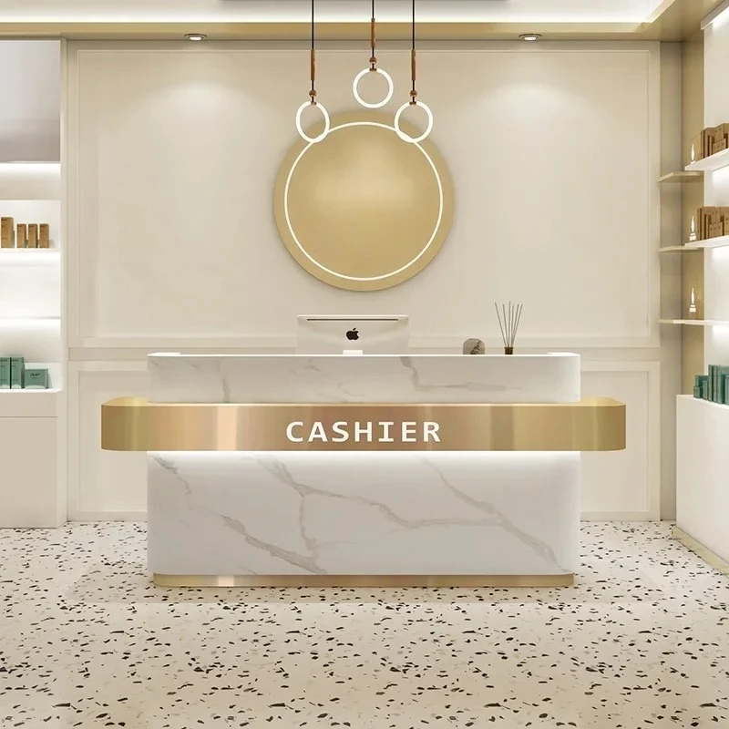 White Office Desk Reception Counter Checkout Modern Clinic Reception Desk Information Caisse Enregistreuse Furniture Office
