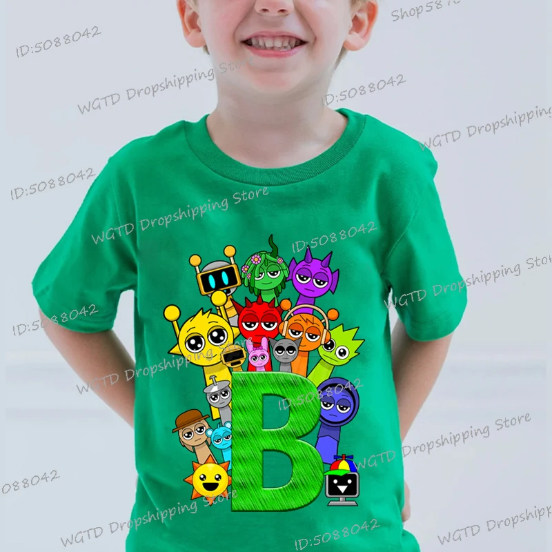 

Anime Sprunki Cartoon Letter Kids T-shirt Funny Incredibox Game Tees Short Sleeve Fashion Gifts Sprunki Trend Boys Girls Tshirt
