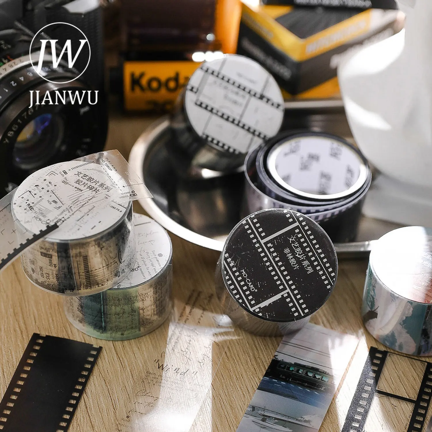 JIANWU 25mm*200cm Art Film Series Vintage Simple White Ink Waterproof PET Tape Creative DIY Journal Collage Decor Stationery