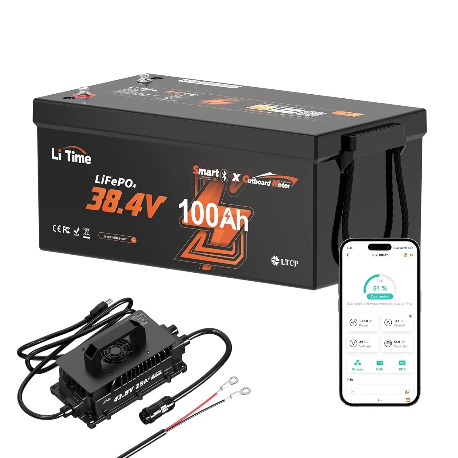 

Литиевая батарея 36В 100Ач для троллингового мотора с Bluetooth 5.0, LiFePO4 аккумулятор с защитой от низких температур 43.8В 25А, на заказ