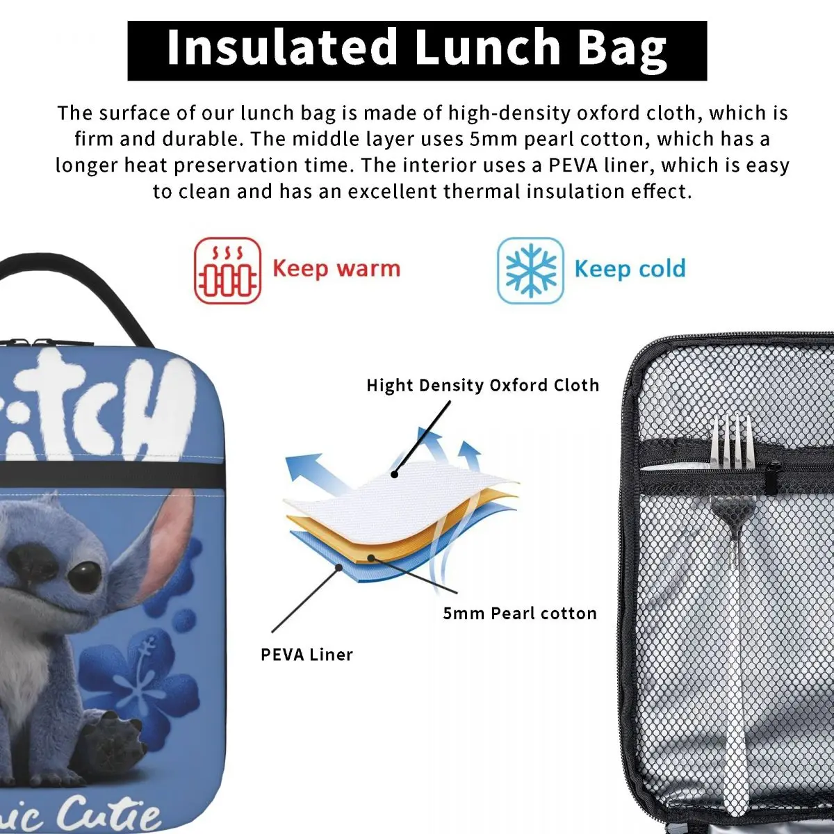 Insulated Lunch Bag Lilo Stitch 2025 New Movie Merch Cartoon Alien Storage Food Box Ins Style Cooler Thermal Bento Box For Work