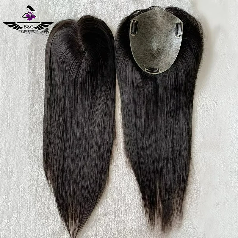 Hot Sale Ready to Ship Good Quality Human Hair Natural Top Super Soft Thin Skin Base Clip in Topper Pieces for Women