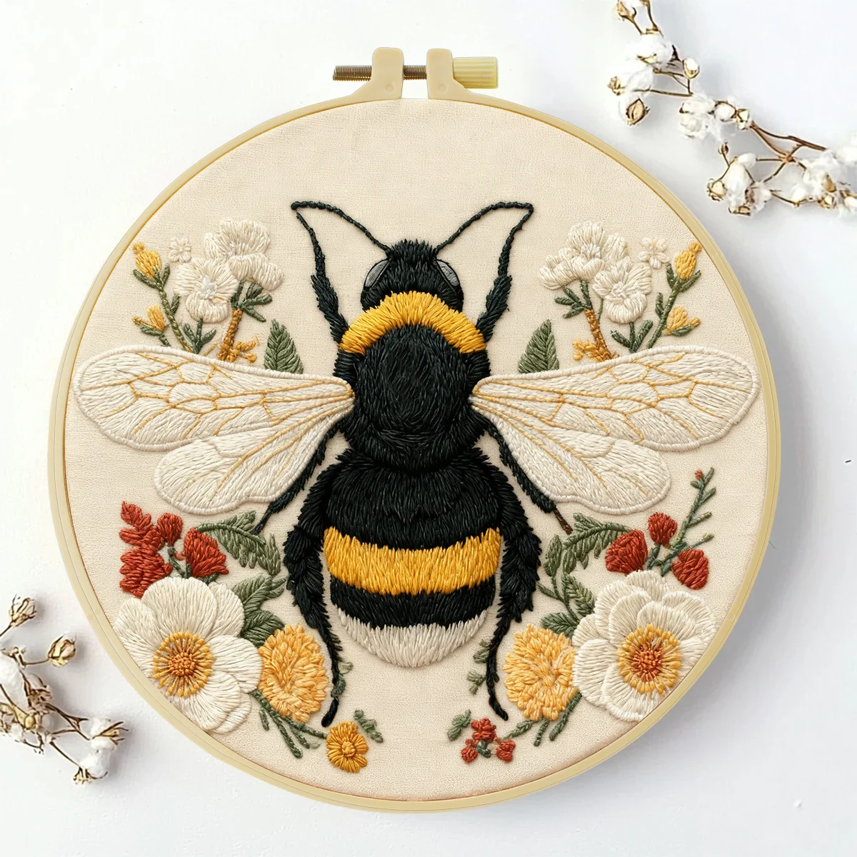 1 Stück 20X20CM/15X15CM 7,87/6,3 Zoll Bienen-Stickerei-Starter-Kit DIY-Kit DIY-Stickerei-Set für Anfänger Nadelkunst – Detail 2