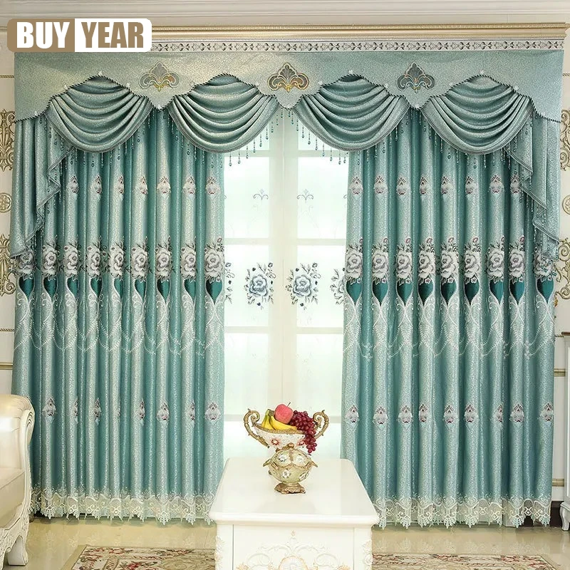

Nordic Palace Velvet Embroidered Curtains for Living Room Bedroom Floor-Window Balcony Blue Jacquard Custom Tulle Valance New