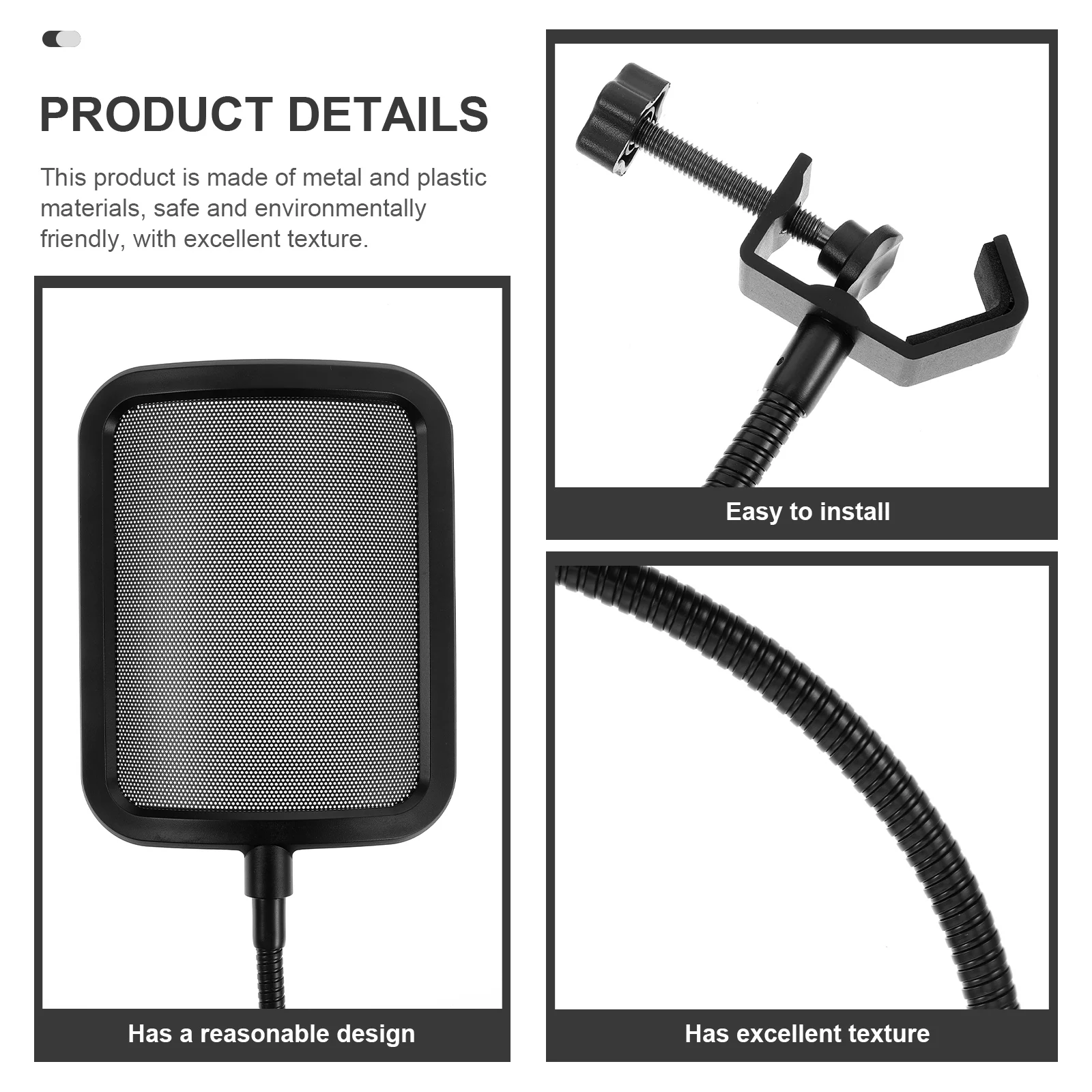 

Microphone Windshield Metal Plastic Guard Recording Shield Noise Proof Screen Sound Absorbing Cover Wind Filter Gooseneck Design