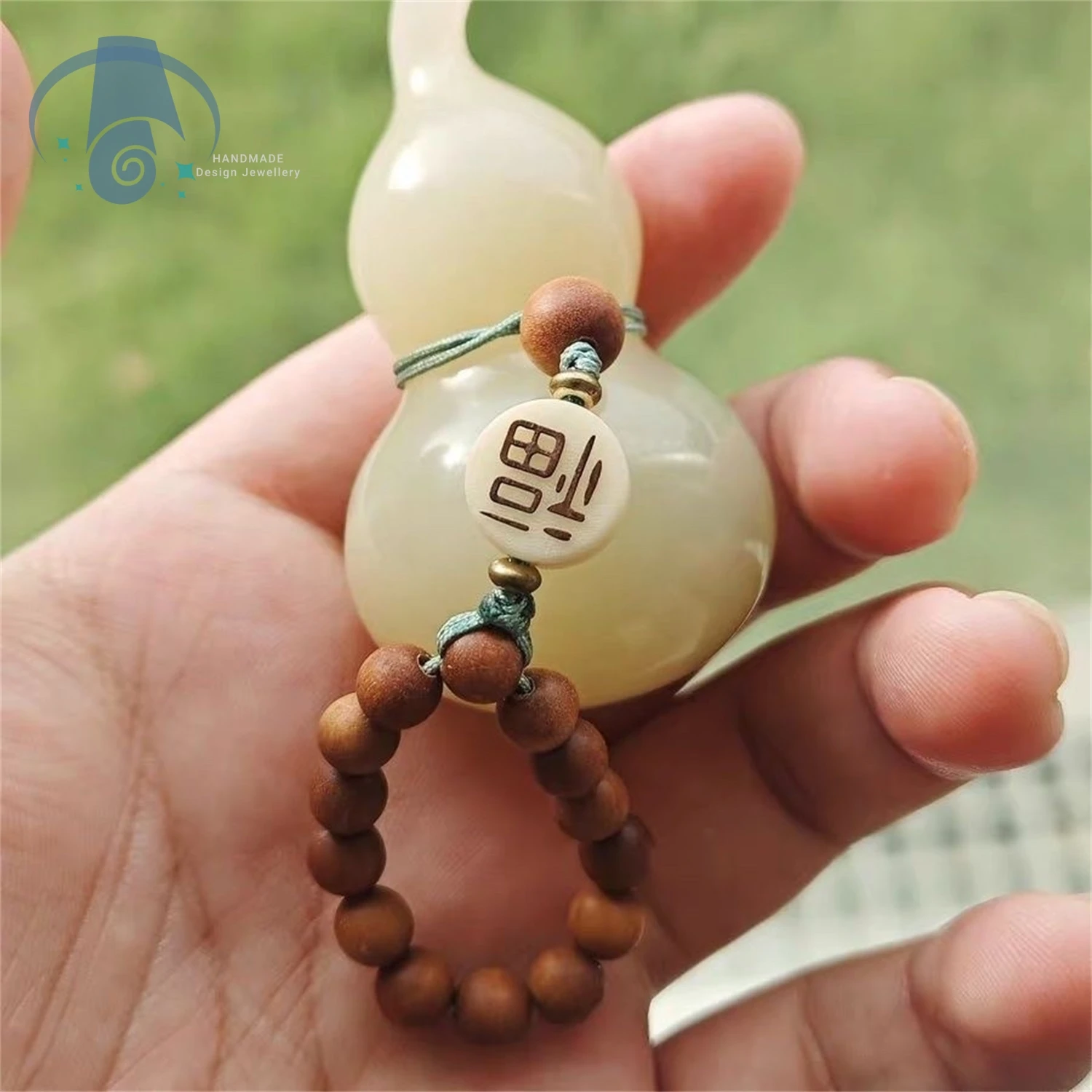 Hetian Jade Gourd Handheld Piece White Jade Wealth Attracting Ornament Natural Stone Car Accessory Home Desk Decor Personal