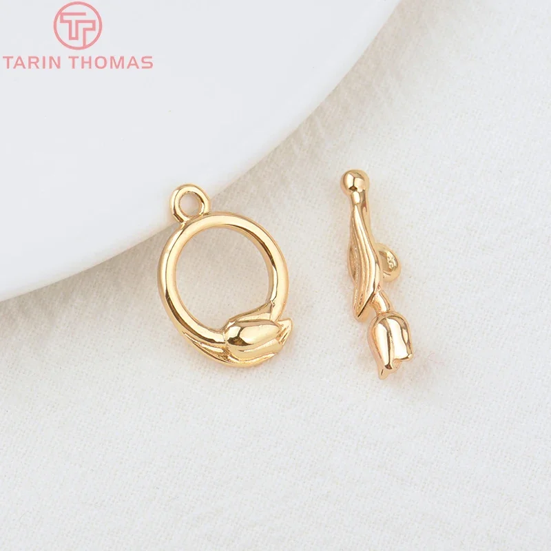 (3313)6 Sets 24K Gold Color Plated Brass Tulip Bracelet O Toggle Clasps High Quality Diy Jewelry Accessories