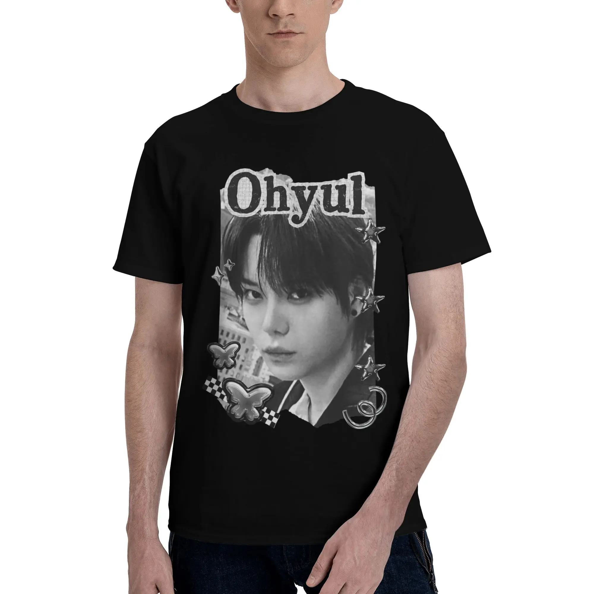 Men's T-Shirt Lngshots Kpop Boy Group Ohyul Awesome 100% Cotton Tee Shirt Short Sleeve  T Shirts O Neck Clothes 4XL 5XL