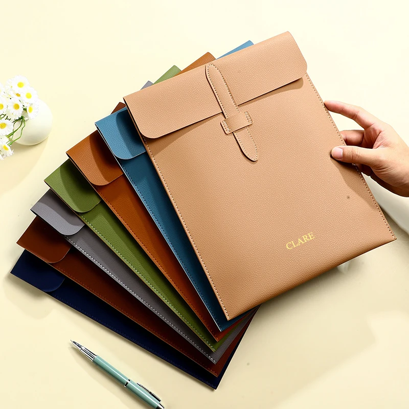 Business Office Leather Personalized Document Bag A4 Paper 13 Inch Laptop Bag Custom Name Luxury Wholesale Versatile Storage Bag